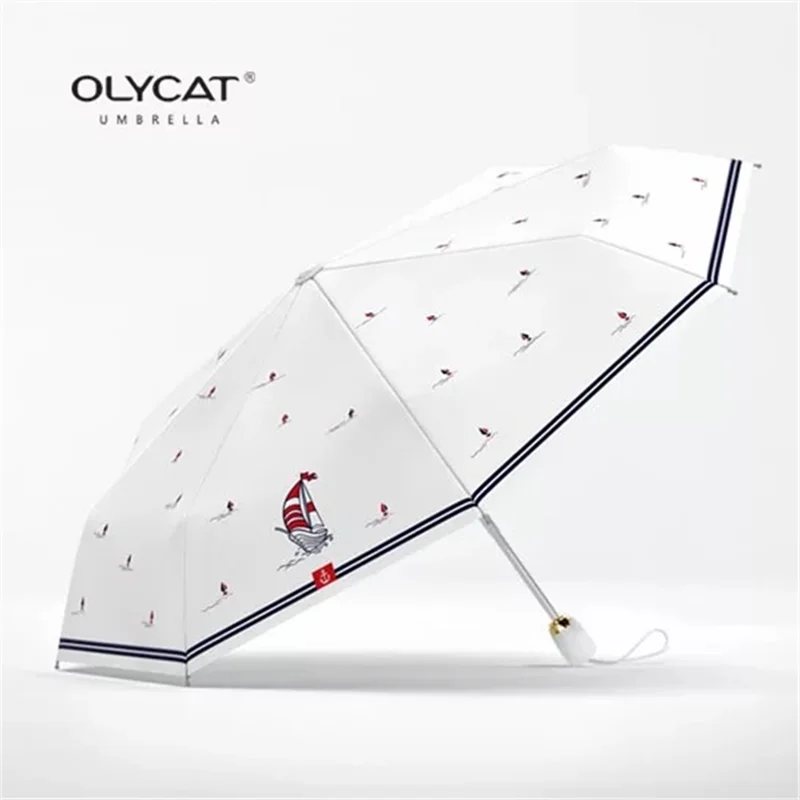 OLYCAT мини карманный зонтик парусник ветрозащитный зонтик дождь Женский Детский Зонт с защитой от УФ Автоматический складной белый зонт