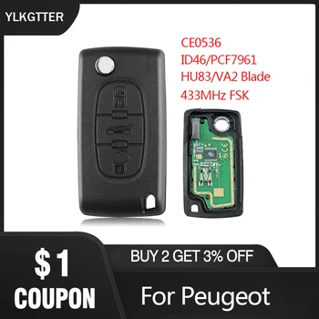 

YLKGTTER 433MHz 2 Buttons Remote Keyless Entry Key Suit for Citroen C2/C3/C4/C5/Berlingo/Picasso CE0536 Model HU83/VA2 Blade ASK