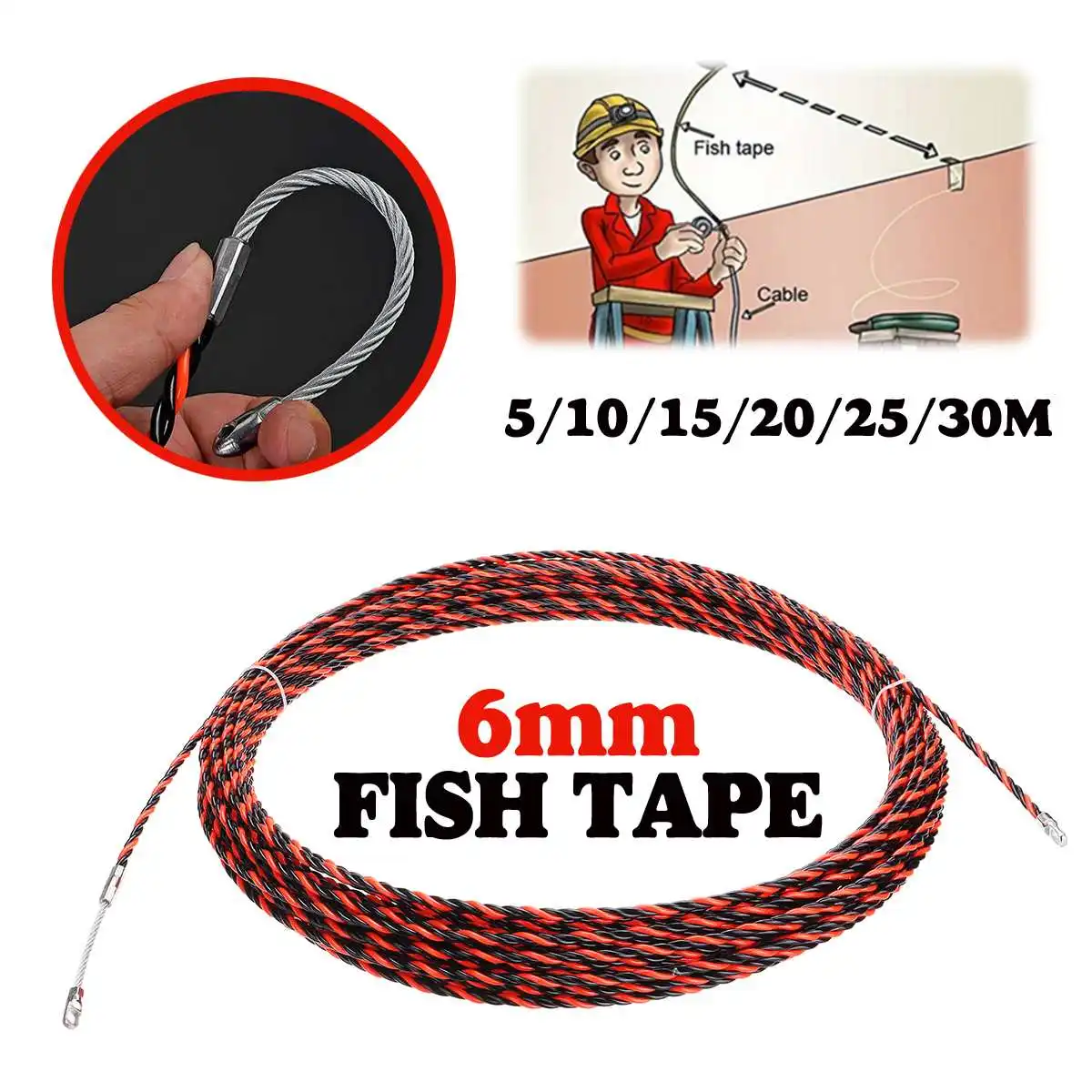 Dispositivo de Guia Mayitr + 1 Cabo Elétrico Push Pullers Duto Rodder Peixe Fita Fio Tensor 6mm Pom
