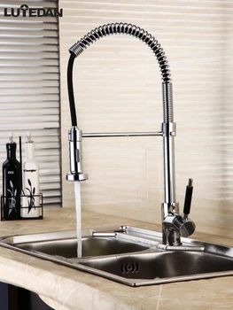 

Lutedan Spring Kitchen Faucet Pull out Side Sprayer Single Handle Mixer Tap Sink Faucet 360 Degree Rotation Kitchen Faucets
