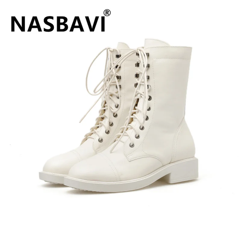 

2019 Autumn Lace Up Ankle Boots Martin Women High quality PU leather Flat Boots Platform Gothic Black Ladies Shoes fashion boots