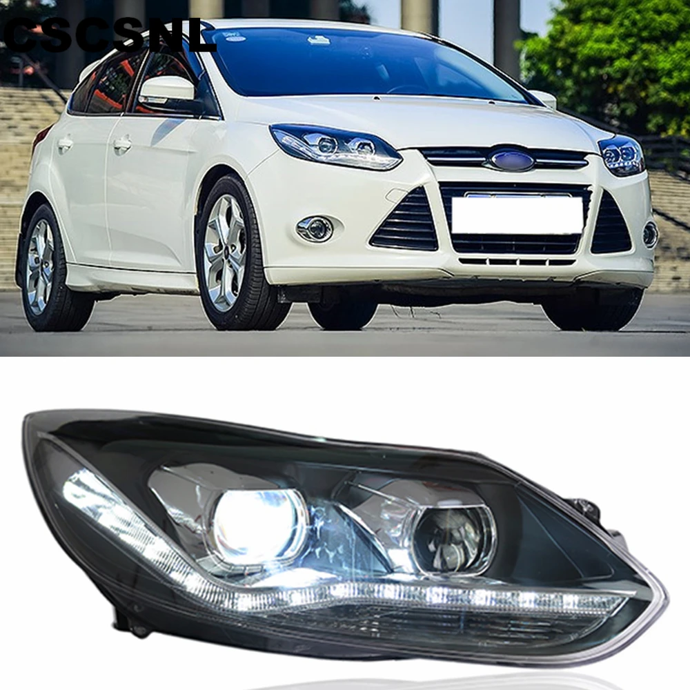 

1Pair LED Head Lamp for Ford Focus 3 headlights 2012 2013 2014 Europe led guide light drl H7 hid Bi-Xenon Double Lens low beam