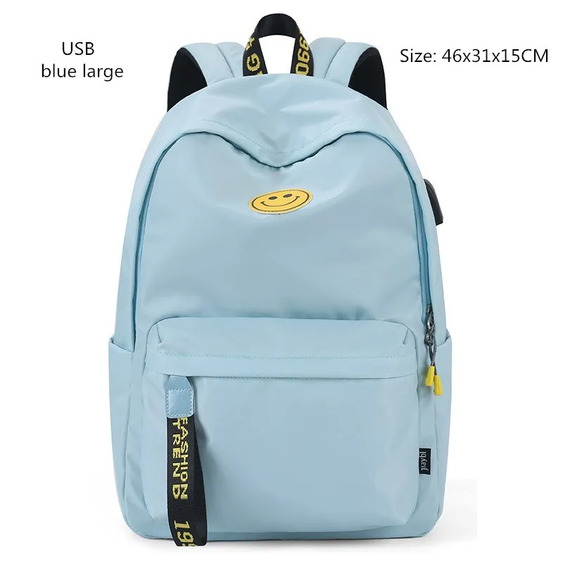 USB blue large Модный женский рюкзак, школьная сумка для старшеклассников, женская сумка для путешествий, водонепроницаемый женский рюкзак с зарядкой, розовая школьная сумка для девочек, синяя - Цвет: USB blue large