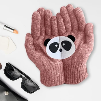 

Winter Warm Knit Gloves Men and Women Lovely Panda Printed Mittens Soft and Warm Full Finger Gloves