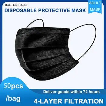 

10/50/100/200pcs Disposable Face Mask 4 Layer NonWoven Civil Anti Dust Breathable Gauze Mask Black Adult Earhook Face Mouth Mask