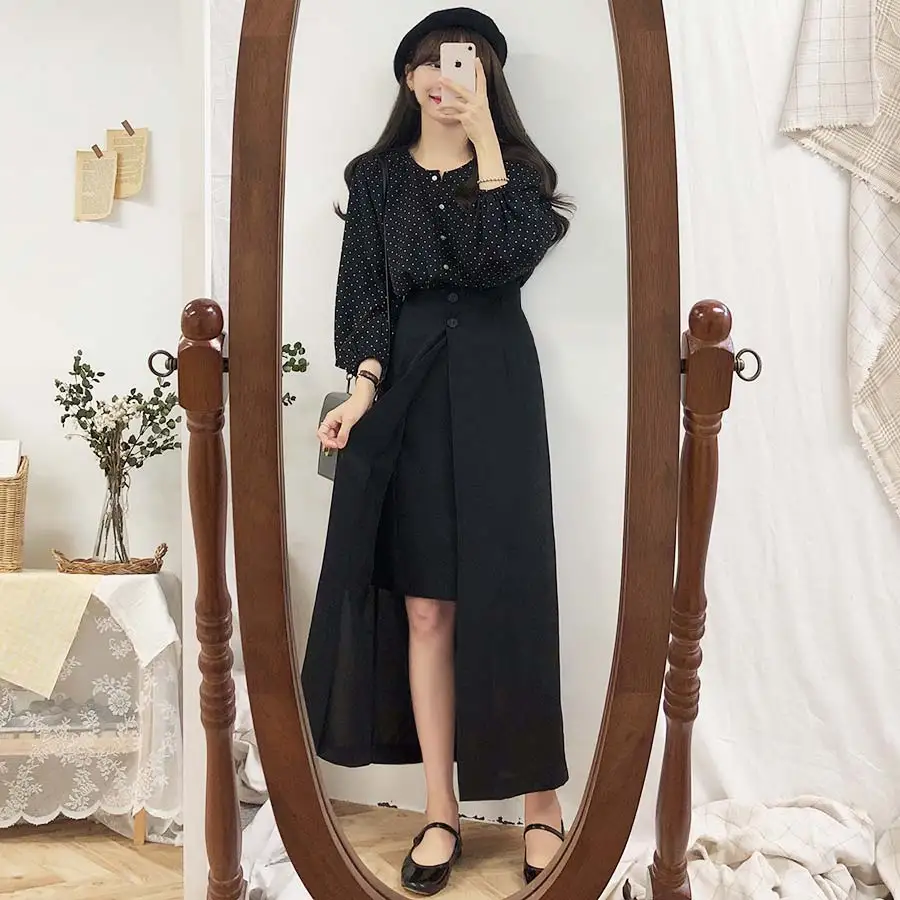 S XL, Новая Винтажная рубашка в горошек, женские топы, женские блузки с длинными рукавами для девочек, большие размеры, осенние женские блузки, femme Blusas