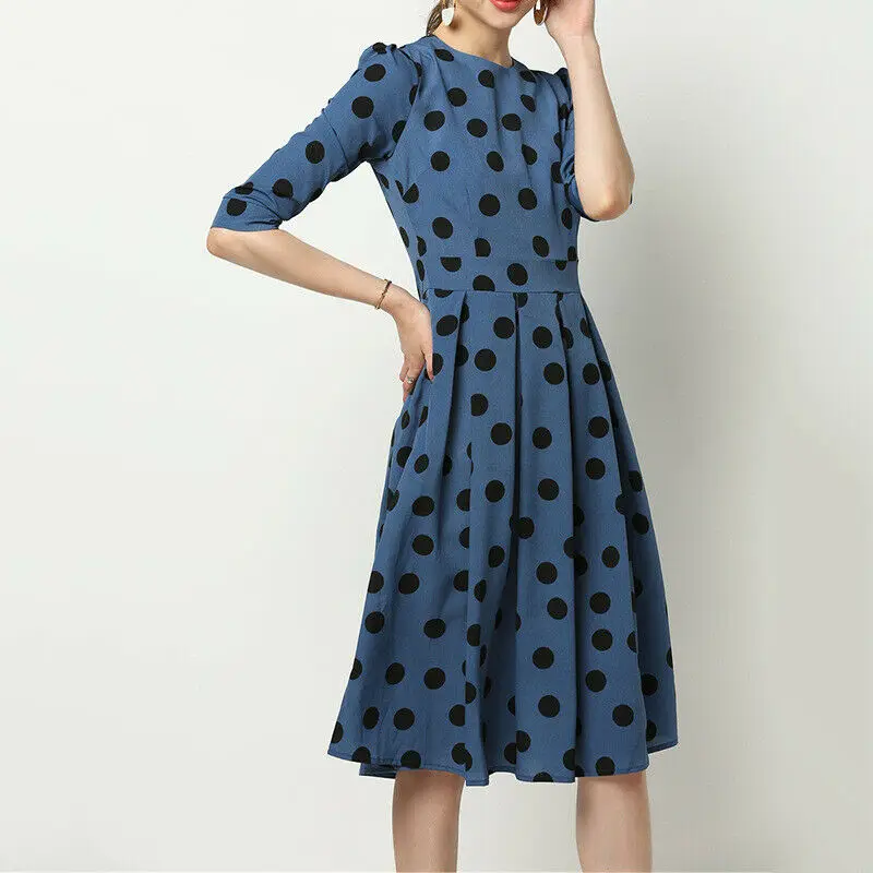 New 2020 Vinatge Women Half Sleeve Midi A-Line Dress Polka Dot Boho Ladies Retro Vestito Casual Sundress Party Dresses