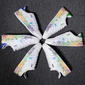 

Unisex Shoes New Casual Men Vulcanized Shoes White Sneakers Mens Fashion Lace-Up Leather Shoes Sport Graffiti Board Shoes Big