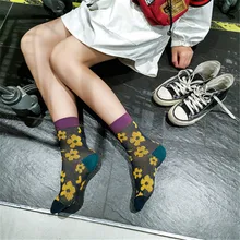 Зимние новые все хлопковые носки детские модные элегантные уличные женские носки с цветами красные носки с сеткой женские носки в стиле Харадзюку