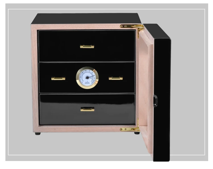 US $179.00 Black cabinet cigar humidor highquality multiple lacquer finish cedar wood 3 cigarette storage box case lighter With Hygrometer