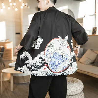 Повседневное кимоно куртка для мужчин японский стиль открытый стежок свободная ветровка винтажные традиционные куртки Уличная ретро мужская куртка - Цвет: 9