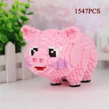 

1547pcs Miniature Small Particle Building Blocks Cute Animal Pink Pig Model Bricks Cartoon Animal Movable Doll DIY Assembly Toy