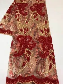 

5 yards sparkling Korea lace multicolors Velvet African french tulle fabric Unique Nigeria Dubai celebration wear sewing clothes