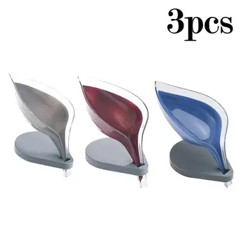 

3Pcs Soap Dish Silicone Leaves Shaped Soap Dish Punch-Free Soap Storage Box Soap Box Rack Soap Holder (Blue, Purple, Grey)