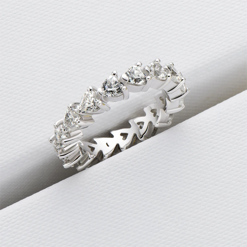 925 Sterling Silver Wedding Engagement Full Enternity Rings Anniversary Heart Cut Ring Silver Women Bridal Ring Jewelry - 3