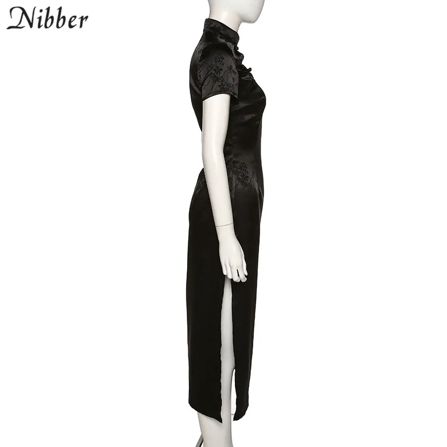 NIBBER/черные вечерние длинные платья, женское платье с коротким рукавом и высоким воротом, китайский стиль, год, отдых, элегантный сексуальный стиль