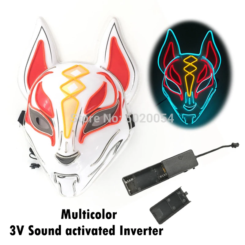 plus size costumes New Luminous Halloween Party Mask EL Wire Glowing Mask Japanese Anime Cosplay LED Costume Fox Mask for Carnival Party Supplies naruto cosplay Cosplay Costumes