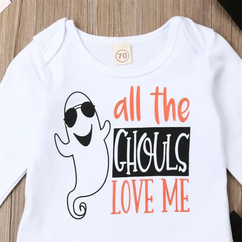 0-24M Halloween Newborn Baby Boy Girl Clothing Set Letter Long Sleeve Romper + Cartoon Pants+ Hat Infant Baby Costumes