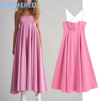 

Withered england high street vintage spaghetti strapless pink party dress women vestidos vestidos de fiesta de noche maxi dress