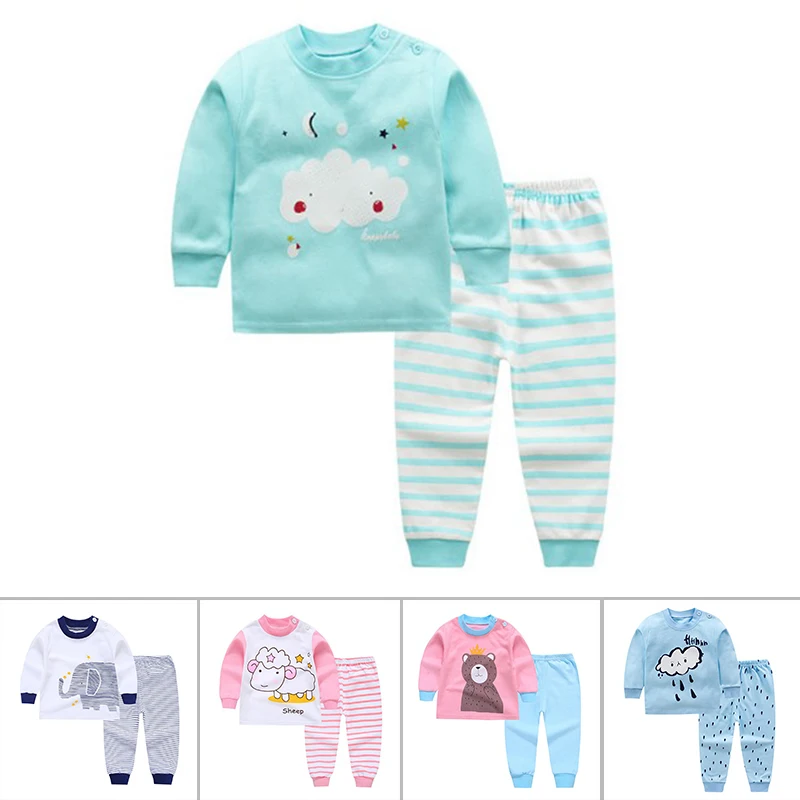 Детская одежда из 2 предметов для маленьких мальчиков и девочек, топ+ штаны, хлопковые пижамы для малышей, одежда для сна