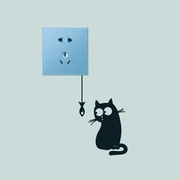 

1pc kitten watching fish hungry cat see fish funny switch sticker fridge sticker decorative vinyl wall decal 2020 new