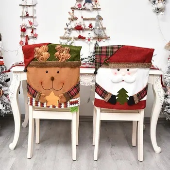 

Chair Back Cover Christmas Santa Claus Cartoon Chair Slipcover Holiday Home Dining Table Chair Cover Dressing Supplies