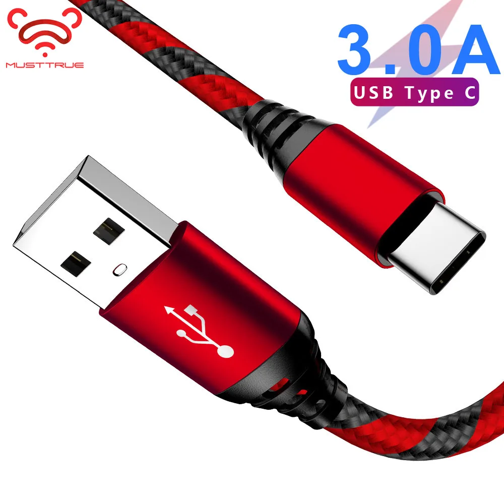 USB-кабель MUSTTRUE 3.0A кабель для передачи данных в оплетке Type-C samsung a40 a50 xiaomi note 8 pro