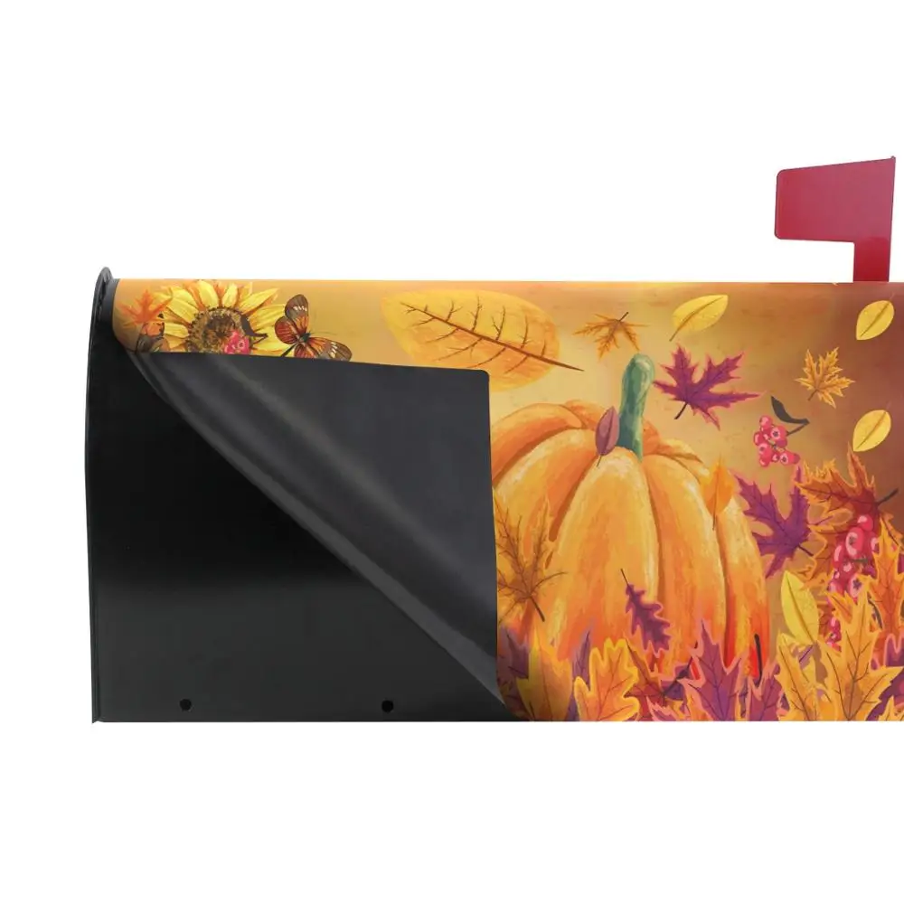 Fall Sunflowers Pumpkins Mailbox Covers Magnetic Butterfly Maple Leaf Mailbox Cover Autumn Wraps Post Letter Box Cover