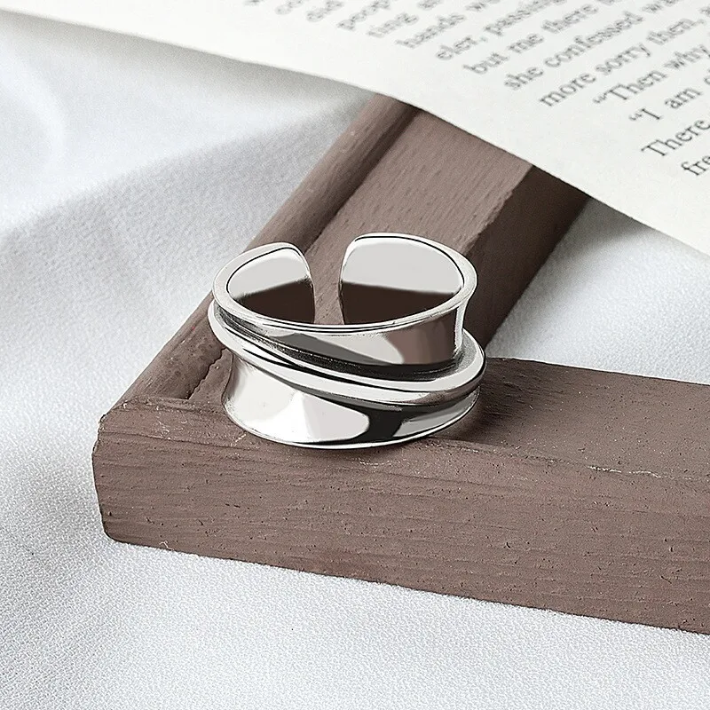 925 Sterling Silver rings for women wide smooth round Simple Minimalist Open Adjustable Finger Rings Fashion Band Female Bijoux silver rings silver ring