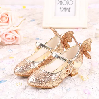 

Summer Girls High Heel Princess Sandals Children Shoes Glitter Leather Butterfly Girls Kids Shoes For Party Dress Weddin Party