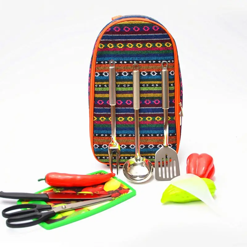 

BBQ Camping Kitchen Utensil Organizer National Style Travel Cookware Utensils Kits Cutting Board
