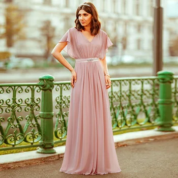 

Plus Size Sexy Evening Dress A-Line V-Neck Ruffles Chiffion Evening Dresses Formal Dress Women Elegant Vestidos De Fiesta
