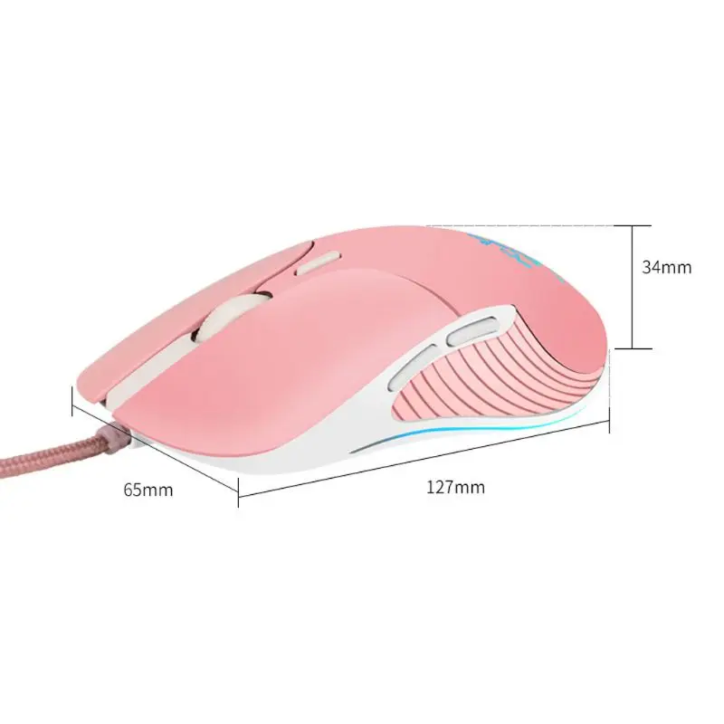 

Pink Silent LED Light Optical Game Mice Ergonomic USB Wired Mouse with 3200 DPI and 6 Buttons for PC Notebook Computer Laptop