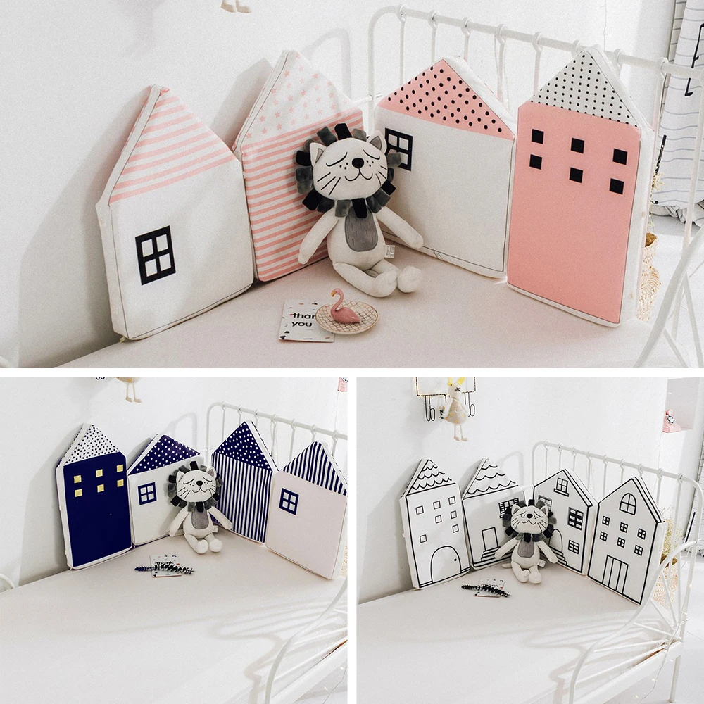 

4 Pcs/Lot Little Baby Room Decor Little House Pattern Bumpers In The Crib Protection Newborns Cot Nordic Baby Room Decoration
