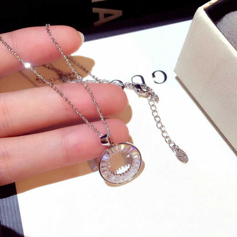 Luxury High Quality Round Zircon Necklace for Women Iced Out Bling Cubic Zircon Lady Pendant Anniversary Date Jewelry Gift - Image 3