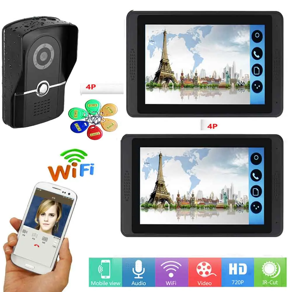 618620FGID12 RFID Контроль доступа видеодомофон 7 дюймов монитор Wifi беспроводной IP видео дверной звонок Домофон камера Система Android IOS - Цвет: 618620FGID12
