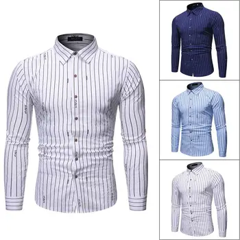 

2019 New Fashion Mens Shirts Brand Clothing Slim Patchwork Stripe social Clothes Male Long Sleeve Shirt for Men Camiseta Male