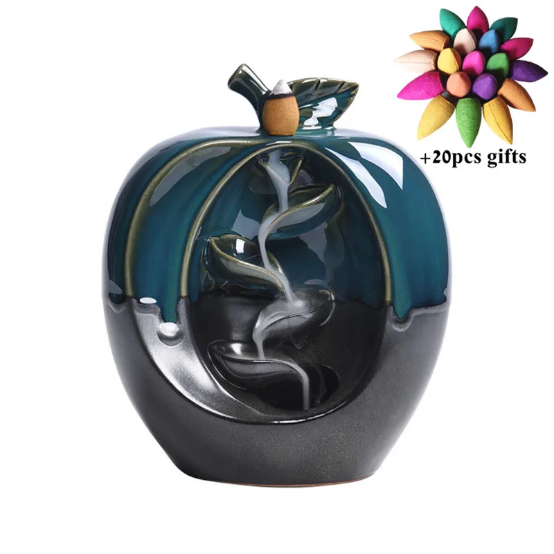 

Apple Pear Shaped Backflow Incense Burner Waterfall Censer Aromatherapy Furnace Incense Holder Home Decor + 20pcs Free Cones