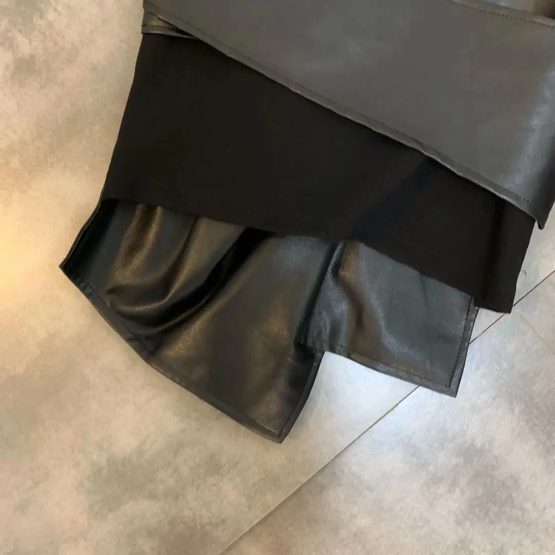 Осень новая боковая молния Талия трехмерная кружевная искусственная кожа шлейка-жилетка женская
