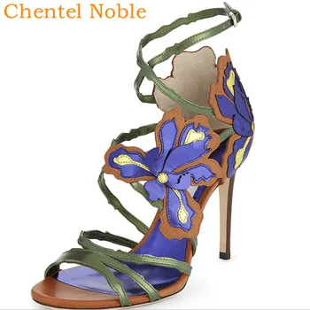 

Newest Nice Flower Chentel High Heel Women Sandals 2019 pu Leather Manual Buckle Peep Toe Sandals Ladies Sexy Twine 35-43