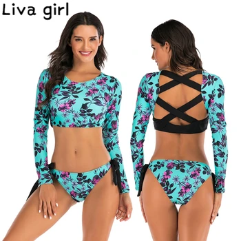 

Liva girl Backless Bikini Swimsuit Push Up Floral Print Swimwear Women Summer Bathing Suit Swimwear Female Bikini Swimwear 2020