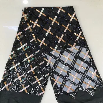 

African Elastic Lace Fabric High Quality French Net Embroidery Tulle Lace Nigerian sequins Fabric For Wedding Party Dress