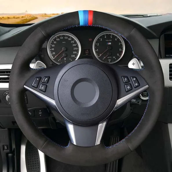 DIY Black Genuine Leather Car Steering Wheel Cover for BMW E64 2004-2010 E60 E61(Touring) 530d E63 2003-2010 - Название цвета: Style 1