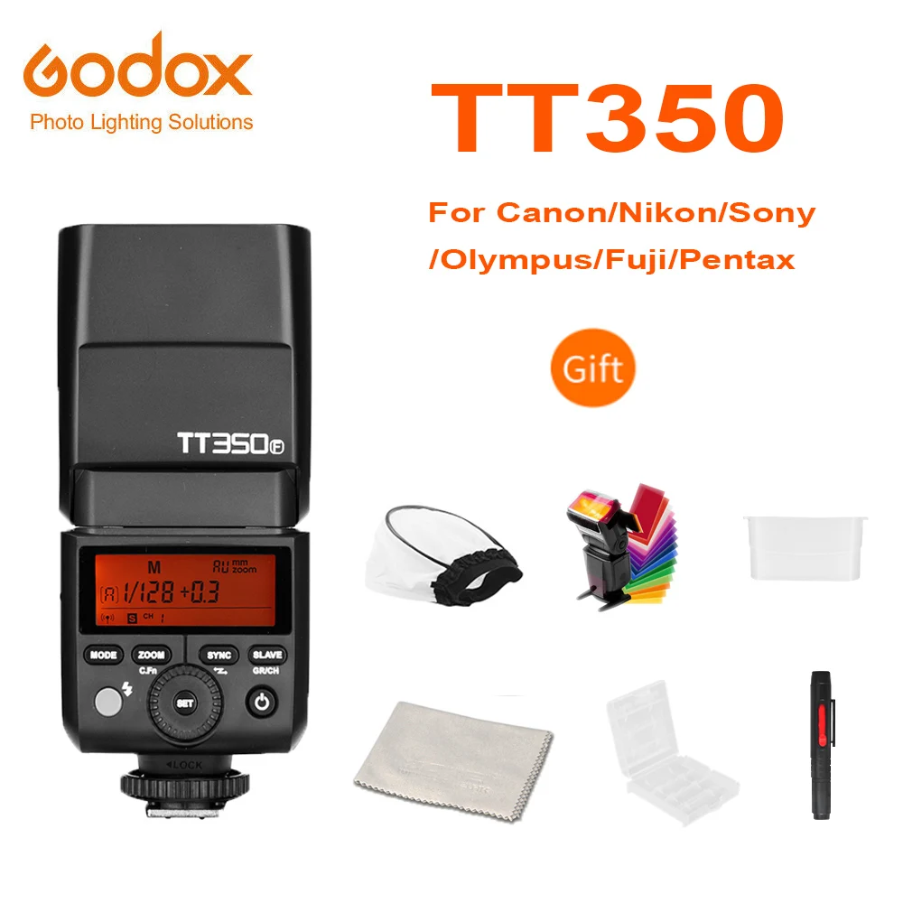 Вспышка для камеры Godox Mini Speedlite TT350C TT350N TT350S TT350F TT350O TT350P TTL HSSGN36 Canon Nikon Sony Fuji Olympus Pentax |