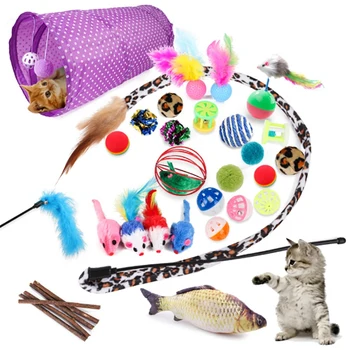 

28 Pcs Cat Toy Kitten Toy, Cat Tunnel Cat Mint Fish Feather Teasing Stick Fish Fluffy Mouse Mouse Ball and Bell Toy Cat Kitten T