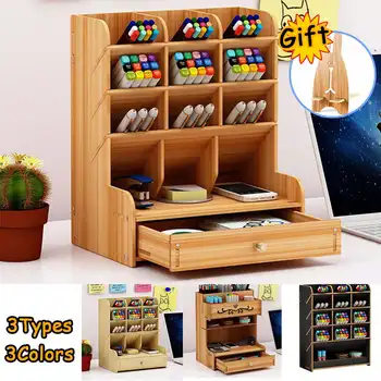 

Multi-function Wooden Desk Organizer Multi-Functional DIY Pen Holder Box Desktop Stationary Home Office Supply Storage Rack