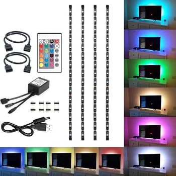 

4pcs USB Mood Light RGB Multi Color LED Strip Light TV Backlight Remote Contral US plug Strip light 41 backlight