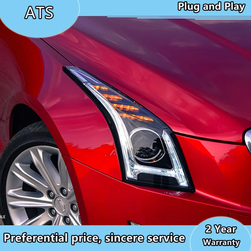 Car Styling for Cadillac ATS Headlights- ATS ALL LED Headlight DRL Bi-LED Lens High Low Beam Parking Fog Lamp