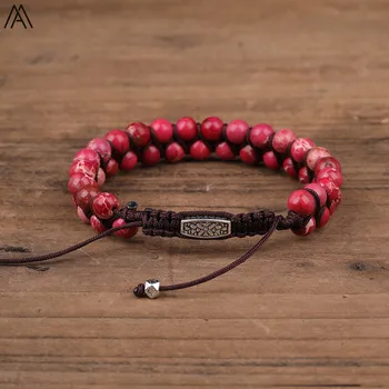 

6mm Natural Sea Sediment Jaspers Mala Bracelet,Round Emperor Beads Handmade Woven Bracelet For Women Healing Jewelry N0350AMAC