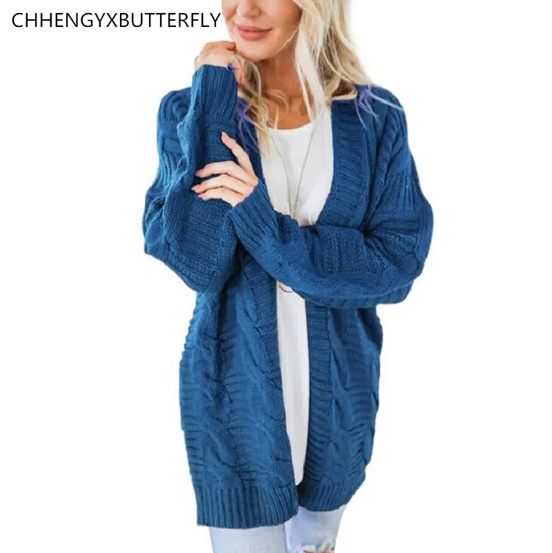 

2019 New Autumn Women Long Knitting Sweater Large Size Solid Color Cardigans Lady Casual Knitwear Winter Jacket Coat